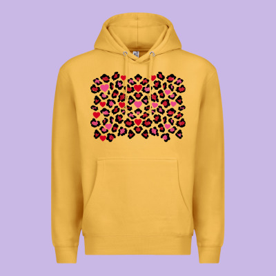 Valentines Day Leopard And Heart Background Premium Hoodie Designed By Fadigitalartstudio
