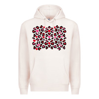 Pale Pink valentines day leopard and heart background Premium Hoodie - FaDigitalArtStudio