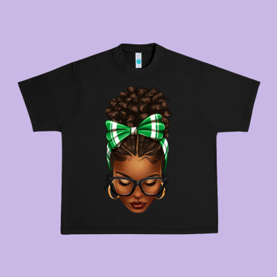 Afro Messy Bun Green And White Bow Urban Heavy Tee Designed By Texasbilliewilder