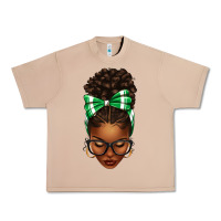 Burro Afro Messy Bun Green and White Bow Urban Heavy Tee - texasbilliewilder