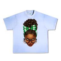 Grape Ice Afro Messy Bun Green and White Bow Urban Heavy Tee - texasbilliewilder
