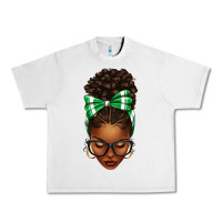 Lunar Rock Afro Messy Bun Green and White Bow Urban Heavy Tee - texasbilliewilder