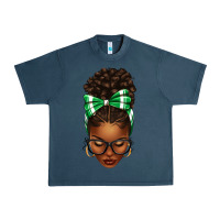 Midnight Navy Afro Messy Bun Green and White Bow Urban Heavy Tee - texasbilliewilder