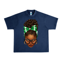 Navy Afro Messy Bun Green and White Bow Urban Heavy Tee - texasbilliewilder