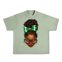 Oil Green Afro Messy Bun Green and White Bow Urban Heavy Tee - texasbilliewilder