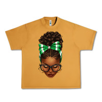 Peanut Butter Afro Messy Bun Green and White Bow Urban Heavy Tee - texasbilliewilder