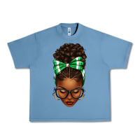 Pebble Blue Afro Messy Bun Green and White Bow Urban Heavy Tee - texasbilliewilder
