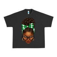 Pigment Black Afro Messy Bun Green and White Bow Urban Heavy Tee - texasbilliewilder