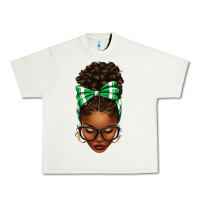 Pistachio Afro Messy Bun Green and White Bow Urban Heavy Tee - texasbilliewilder