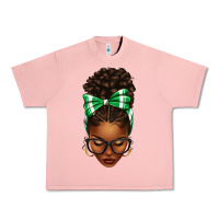 Salmon Afro Messy Bun Green and White Bow Urban Heavy Tee - texasbilliewilder