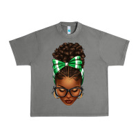 Tornado Afro Messy Bun Green and White Bow Urban Heavy Tee - texasbilliewilder