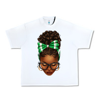 White Afro Messy Bun Green and White Bow Urban Heavy Tee - texasbilliewilder
