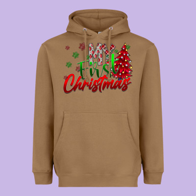 My First Christmas Heavyweight Hoodie Designed By Cowhidedigitalart