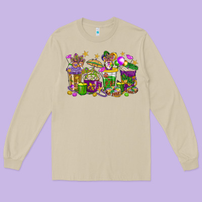 Mardi Gras Coffee Cups Long Sleeve Tee Designed By Howdyjamesfarm