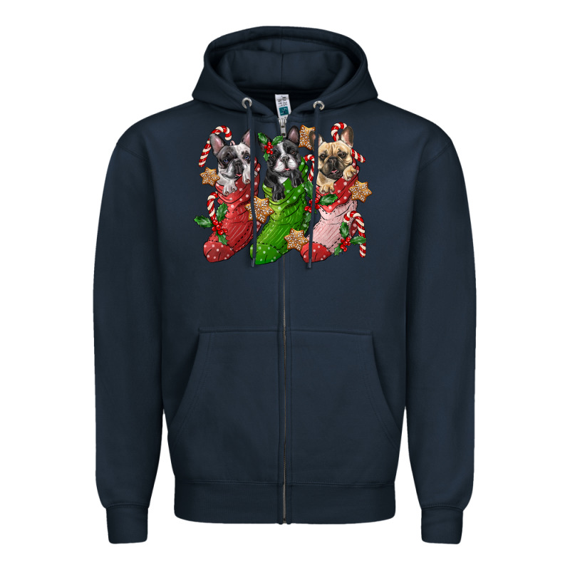 French Bulldog With Christmas Socks Zipper Hoodie by FaDigitalArtStudio | Teevron
