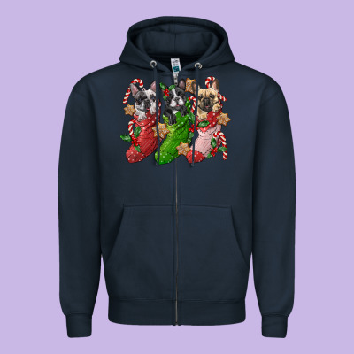 French Bulldog With Christmas Socks Zipper Hoodie Designed By Fadigitalartstudio