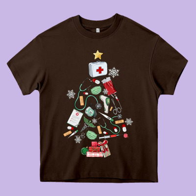 Nurse Christmas Tree Heavy Core Tee Designed By Maliassmallbusiness