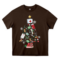 Chocolate Brown nurse christmas tree Heavy Core Tee - MaliasSmallBusiness