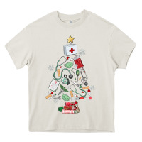 Cream nurse christmas tree Heavy Core Tee - MaliasSmallBusiness