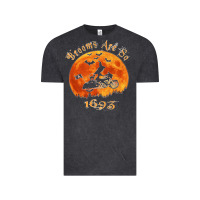 Vintage Black Halloween Witch On Motorcycle Cat & Moon Salem Witch Trials Premium Vintage Tee - trangStudio