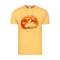Vintage Mustard Halloween Witch On Motorcycle Cat & Moon Salem Witch Trials Premium Vintage Tee - trangStudio