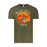 Vintage Olive Halloween Witch On Motorcycle Cat & Moon Salem Witch Trials Premium Vintage Tee - trangStudio
