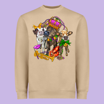 Little Cows And Mardi Gras Party Olivia Heavyweight Sweatshirt Designed By Oliviacreatesart
