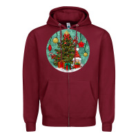 Burgundy christmas tree and gnome Zipper Hoodie - BundleAndBundleShop