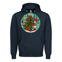 Navy christmas tree and gnome Zipper Hoodie - BundleAndBundleShop