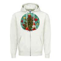 Oatmeal Heather christmas tree and gnome Zipper Hoodie - BundleAndBundleShop