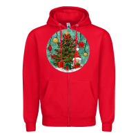 Red christmas tree and gnome Zipper Hoodie - BundleAndBundleShop