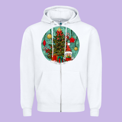 Christmas Tree And Gnome Zipper Hoodie Designed By Bundleandbundleshop