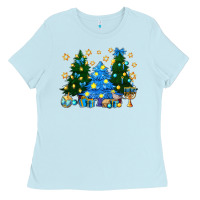 Baby Blue Hannukah Christmas trees Ladies Tee - NancyCooperArtShop