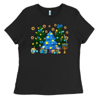 Black Hannukah Christmas trees Ladies Tee - NancyCooperArtShop