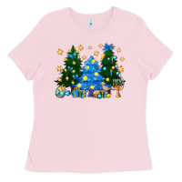 Bubblegum Pink Hannukah Christmas trees Ladies Tee - NancyCooperArtShop