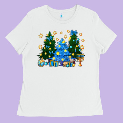 Hannukah Christmas Trees Ladies Tee Designed By Nancycooperartshop
