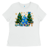 White Hannukah Christmas trees Ladies Tee - NancyCooperArtShop