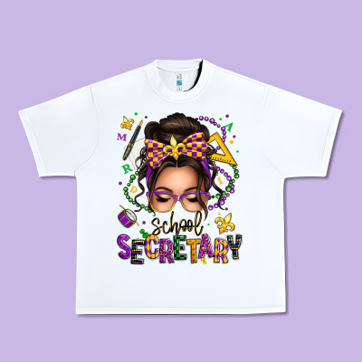 Mardi Gras School Secretary Caucasian Messy Bun Urban Heavy Tee Designed By Texasbilliewilder