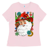 Bubblegum Pink Cowboy Santa Ladies Tee - NancyCooperArtShop