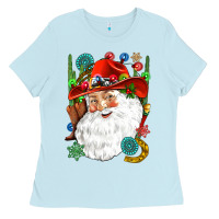 Baby Blue Cowboy Santa Ladies Tee - NancyCooperArtShop