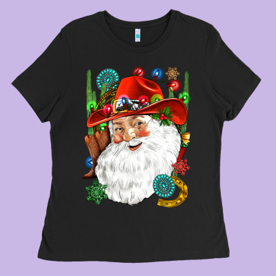 Cowboy Santa Ladies Tee Designed By Nancycooperartshop