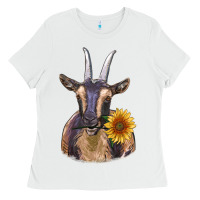 White dark goat Ladies Tee - RanaPortraitStore