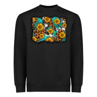 Black cowhide leopard turquoise sunflowers pattern olivia Heavyweight Sweatshirt - OliviaCreatesArt
