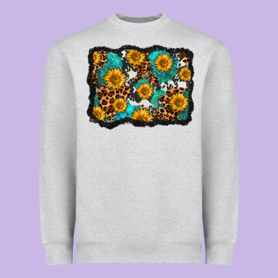 Cowhide Leopard Turquoise Sunflowers Pattern Olivia Heavyweight Sweatshirt Designed By Oliviacreatesart