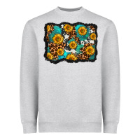 Heather Grey cowhide leopard turquoise sunflowers pattern olivia Heavyweight Sweatshirt - OliviaCreatesArt
