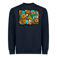 Navy cowhide leopard turquoise sunflowers pattern olivia Heavyweight Sweatshirt - OliviaCreatesArt