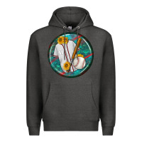 Charcoal Heather baseball with sunflower round earrings Premium Hoodie - BundleAndBundleShop