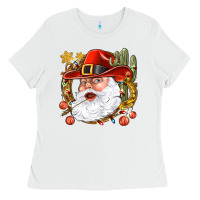 White Cowboy Santa Ladies Tee - NancyCooperArtShop