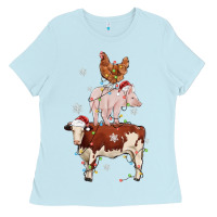 Baby Blue Merry Christmas Farm Animals Ladies Tee - MaliasSmallBusiness