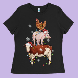 Merry Christmas Farm Animals Ladies Tee Designed By Maliassmallbusiness